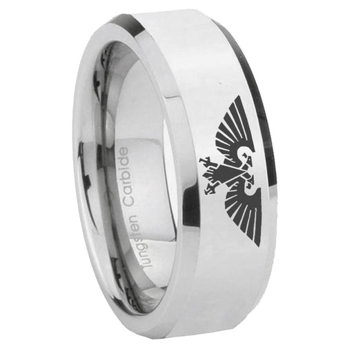 10mm Aquila Beveled Edges Silver Tungsten Carbide Personalized Ring