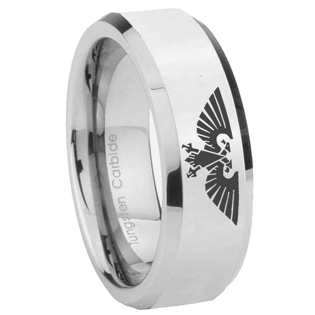 8MM Aquila Bevel Polish Silver Tungsten Mens Ring
