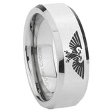 8mm Aquila Beveled Edges Silver Tungsten Carbide Engagement Ring