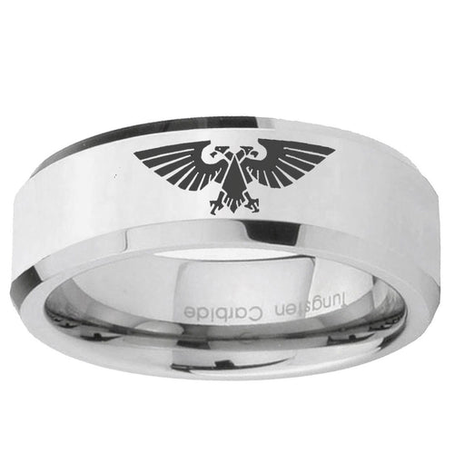 10mm Aquila Beveled Edge Silver Tungsten Ring