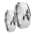 Aquila Beveled Edges Silver Tungsten His Hers Set Rings