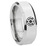 8mm Yellow Lantern Beveled Edge Silver Mens Tungsten Wedding Ring