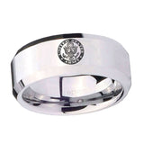 10mm-U.S.-Army-Beveled-Edges-Silver-Tungsten-Carbide-Mens-Ring-Engraved