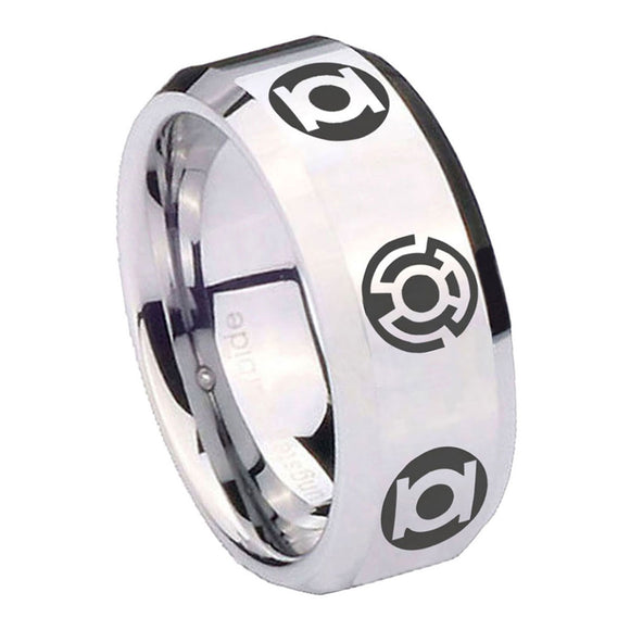 8mm Blue Green Lantern Beveled Edge Silver Classic Mens Wedding Bands