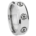 8MM Blue Green Lantern Bevel Polish Silver Tungsten Ring For Men