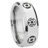 8mm Blue Green Lantern Beveled Edge Silver Classic Mens Wedding Bands