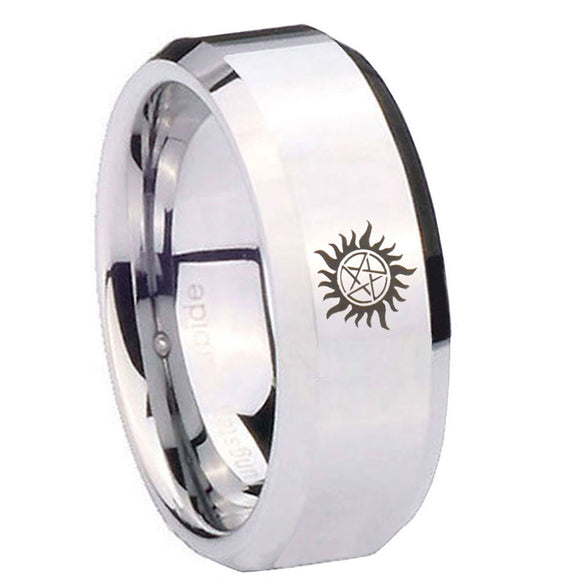 8mm Supernatural Beveled Edge Silver Comfort Fit Wedding Ring