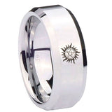 8mm Supernatural Beveled Edge Silver Comfort Fit Wedding Ring