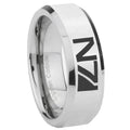 10mm N7 Design Beveled Edges Silver Tungsten Carbide Mens Ring Engraved