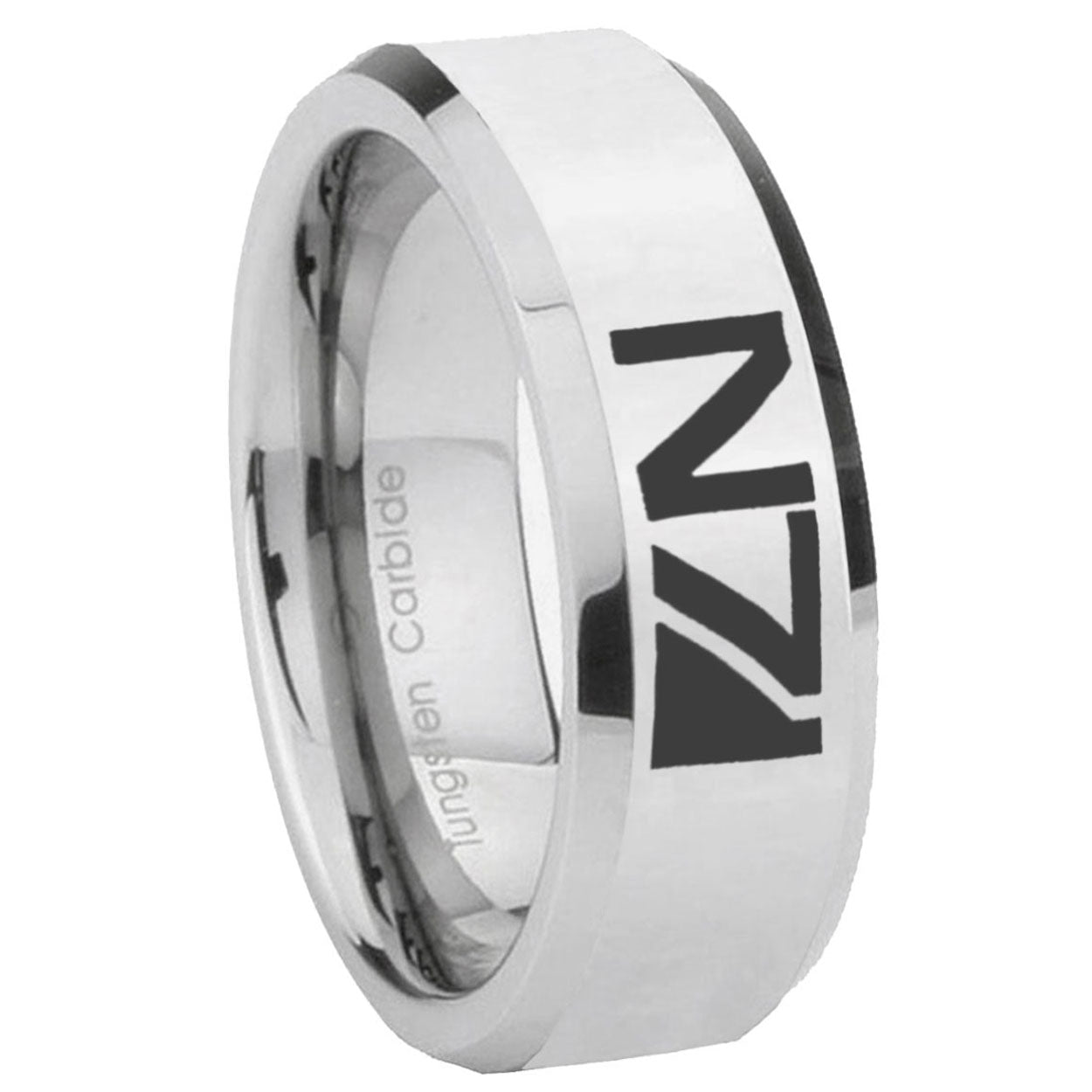 8MM N7 Design Bevel Polish Silver Tungsten Wedding Band