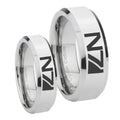 N7 Design Beveled Edges Silver Tungsten Wedding Band Set