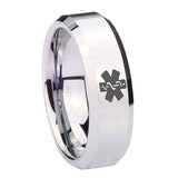 10mm-Medical-Alert-Beveled-Edges-Silver-Tungsten-Carbide-Mens-Engagement-Ring