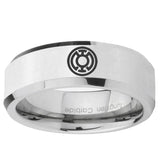 5, 8mm Blue Lantern Beveled Edge Silver Comfort Fit Wedding Ring