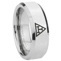 8MM Masonic Triple Bevel Polish Silver Tungsten Rings For Men