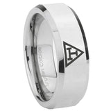 10mm Masonic Triple Beveled Edges Silver Tungsten Carbide Wedding Bands Ring