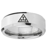 5, 8mm Masonic Triple Beveled Edge Silver Tungsten Ring