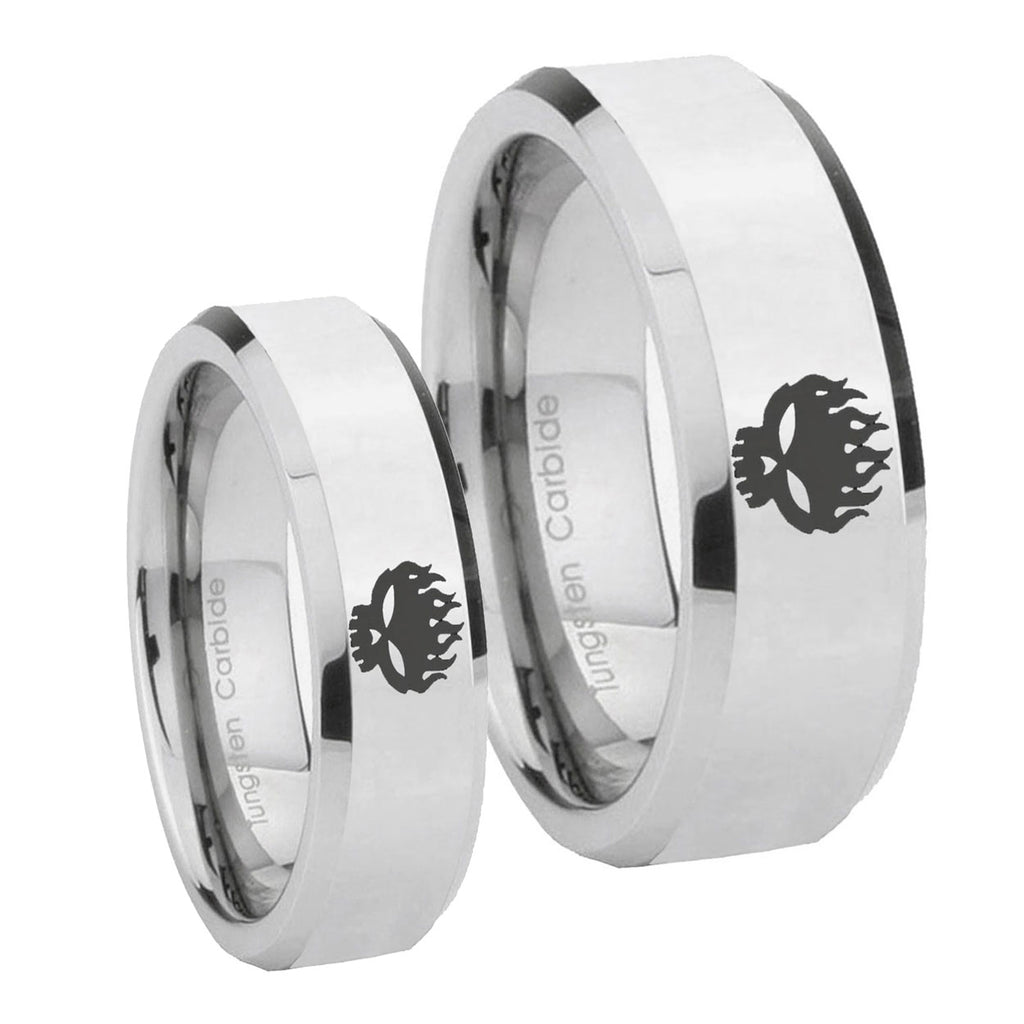 OffspRing Beveled Edges Silver Tungsten Mens Ring Set