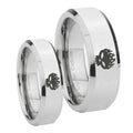 OffspRing Beveled Edges Silver Tungsten Mens Ring Set