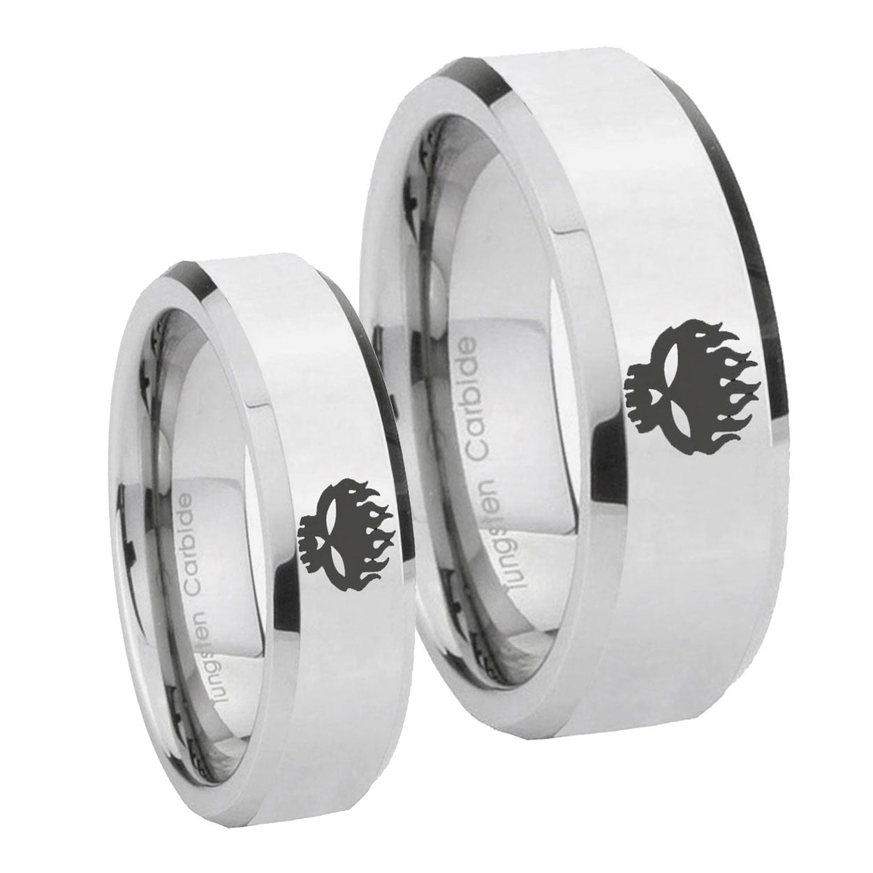 OffspRing Beveled Edges Silver Tungsten Mens Ring Set