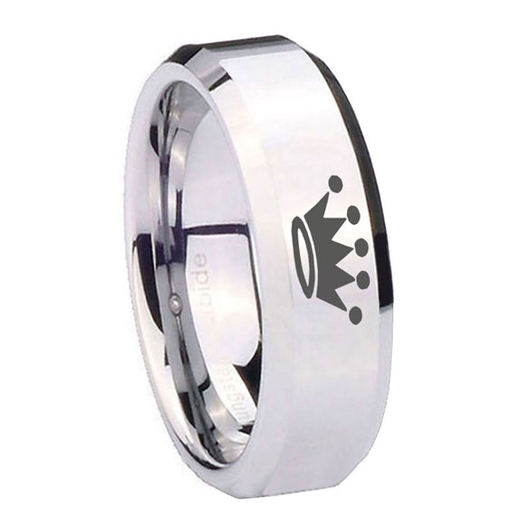 10mm-Crown-Beveled-Edges-Silver-Tungsten-Carbide-Mens-Ring-Personalized