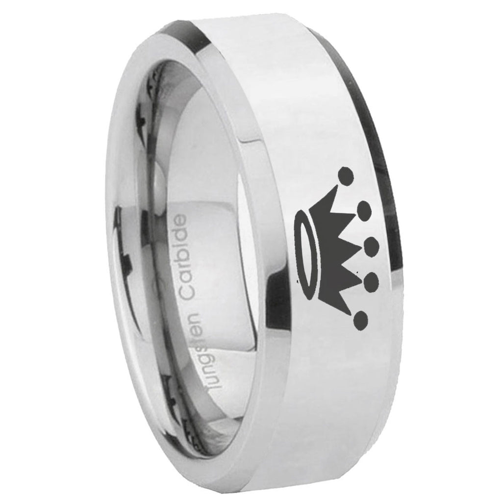 10mm Crown Beveled Edges Silver Tungsten Carbide Mens Ring Personalized