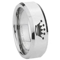 10mm Crown Beveled Edges Silver Tungsten Carbide Mens Ring Personalized