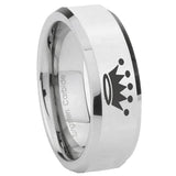 8mm Crown Beveled Edges Silver Tungsten Carbide Wedding Engraving Ring