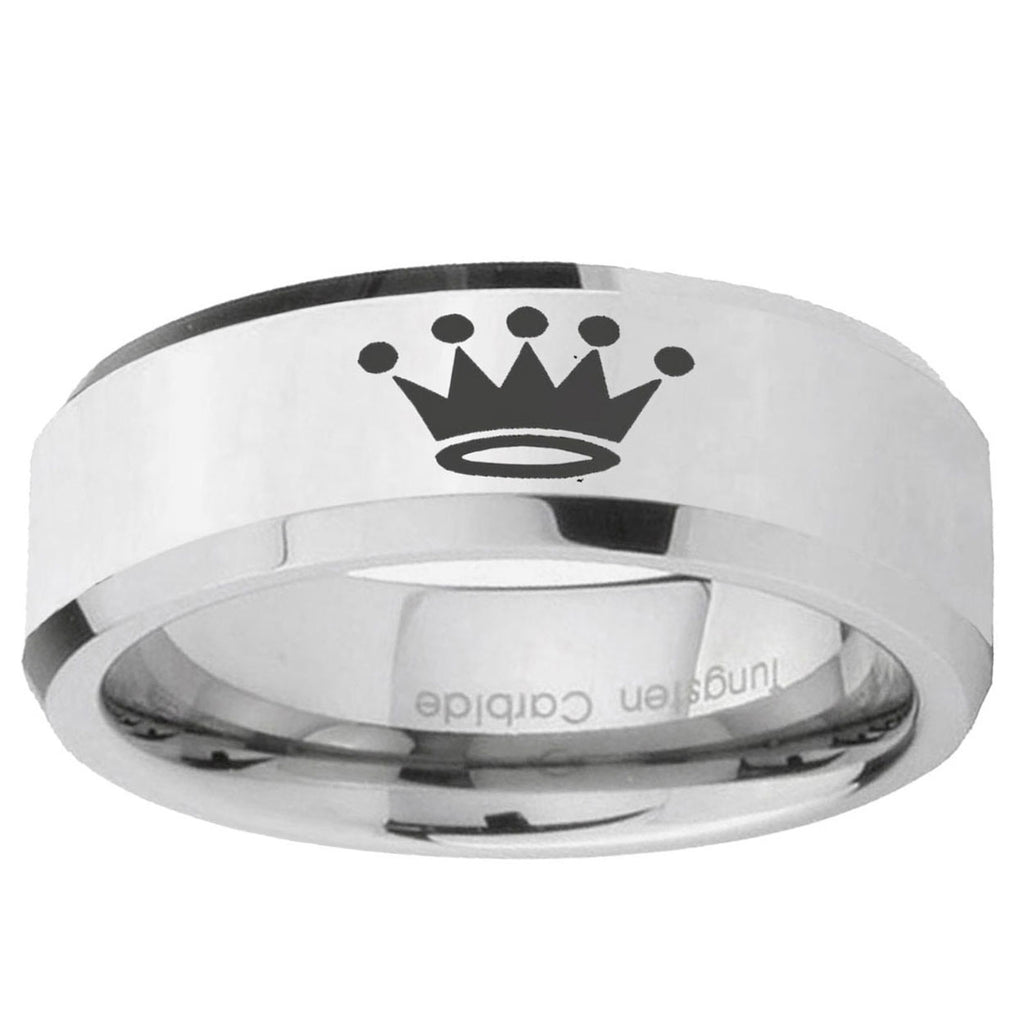 10mm Crown Beveled Edge Silver Tungsten Ring
