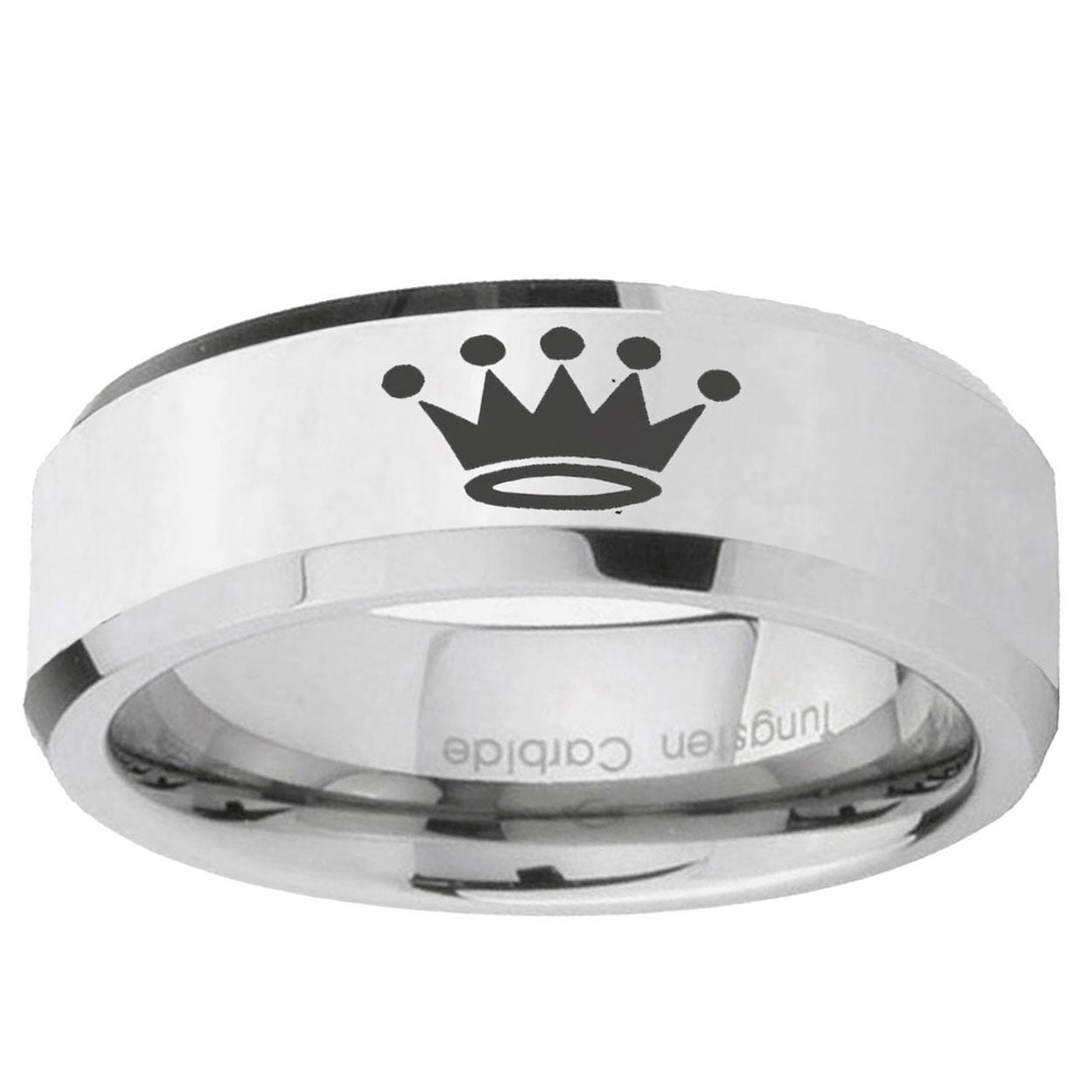 10mm Crown Beveled Edge Silver Tungsten Ring