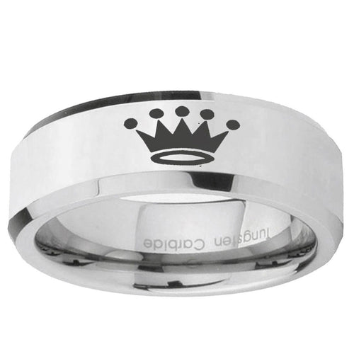 10mm Crown Beveled Edge Silver Tungsten Ring