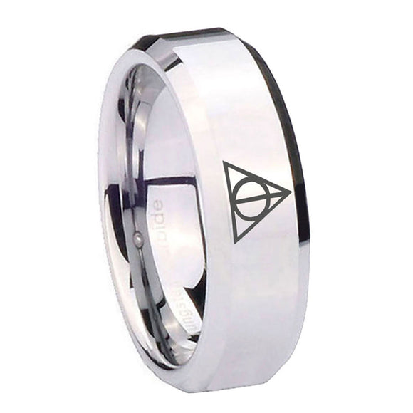 10mm-Deathly-Hallows-Beveled-Edges-Silver-Tungsten-Carbide-Men's-Promise-Rings
