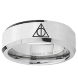 5, 8mm Deathly Hallows Beveled Edge Silver Tungsten Ring