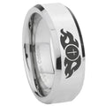 10mm Flamed Cross Beveled Edges Silver Tungsten Carbide Men's Wedding Ring