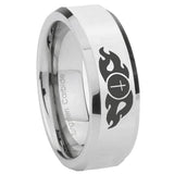 8mm Flamed Cross Beveled Edges Silver Tungsten Carbide Custom Ring for Men