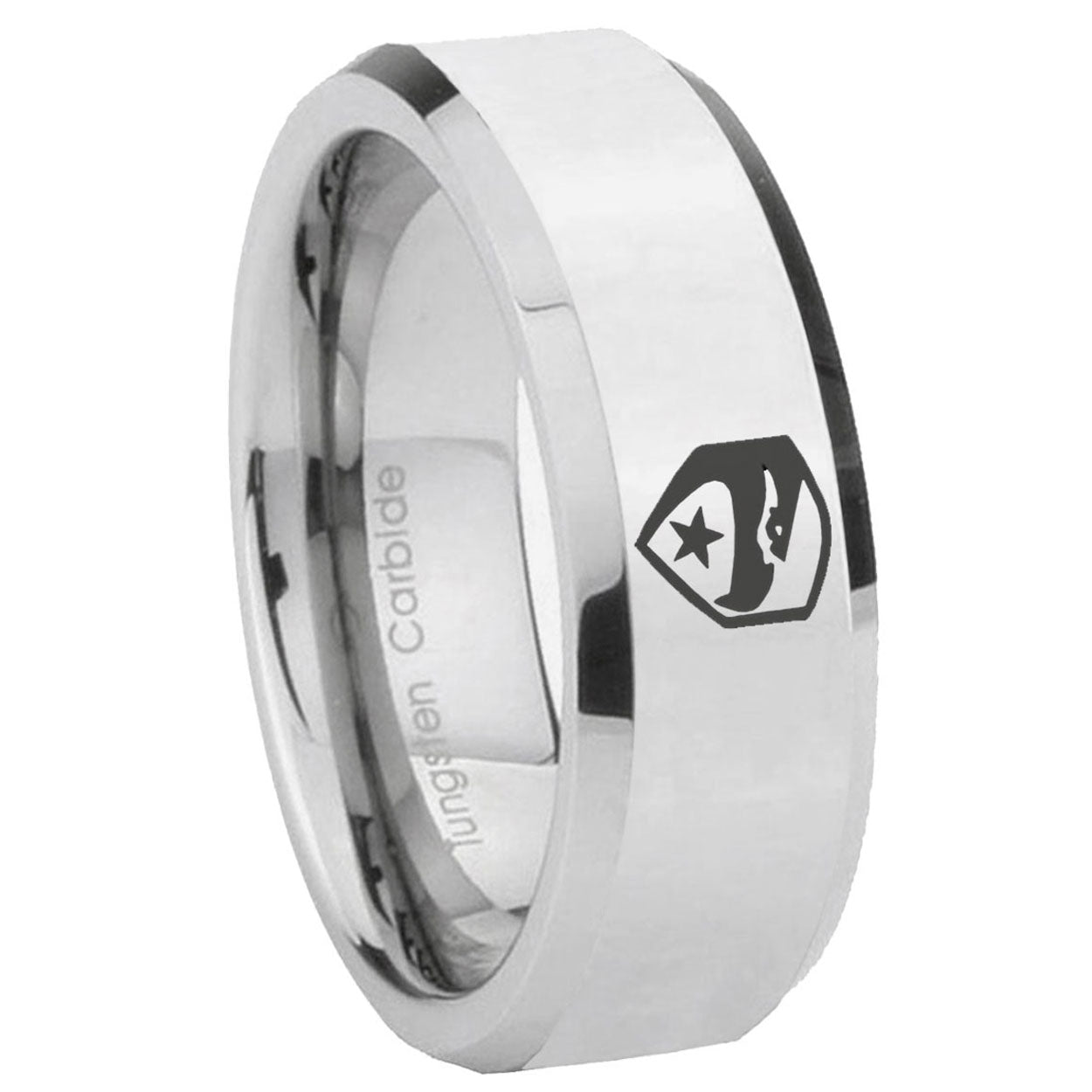 10mm GI Joe Eagle Beveled Edges Silver Tungsten Carbide Personalized Ring