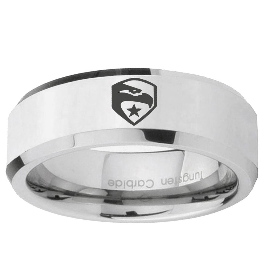 10mm GI Joe Eagle Beveled Edge Silver Tungsten Ring
