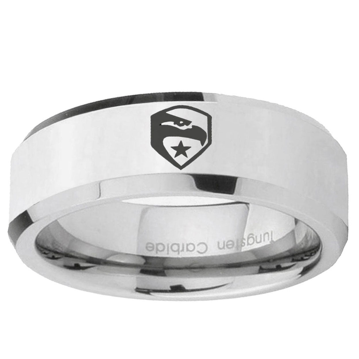 10mm GI Joe Eagle Beveled Edge Silver Tungsten Ring