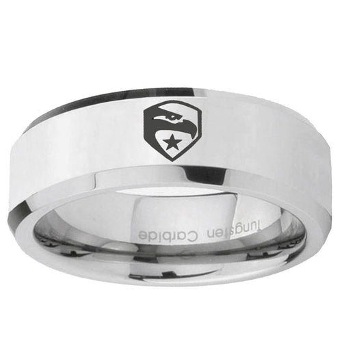 10mm GI Joe Eagle Beveled Edge Silver Tungsten Ring