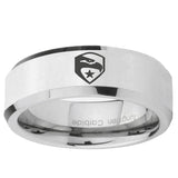 5, 8mm GI Joe Eagle Beveled Edge Silver Tungsten Ring