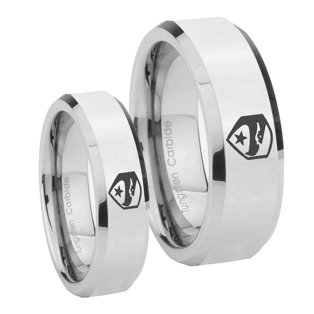 GI Joe Eagle Beveled Edges Silver Tungsten Couple Wedding Rings