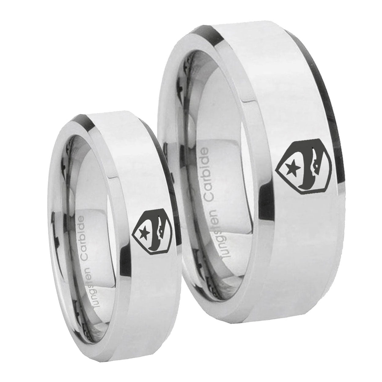 GI Joe Eagle Beveled Edges Silver Tungsten Couple Wedding Rings