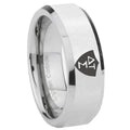 10mm Greek CTR Beveled Edges Silver Tungsten Carbide Mens Anniversary Ring