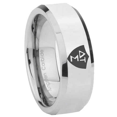 10mm Greek CTR Beveled Edges Silver Tungsten Carbide Mens Anniversary Ring