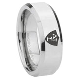 8mm Greek CTR Beveled Edges Silver Tungsten Carbide Mens Ring Engraved