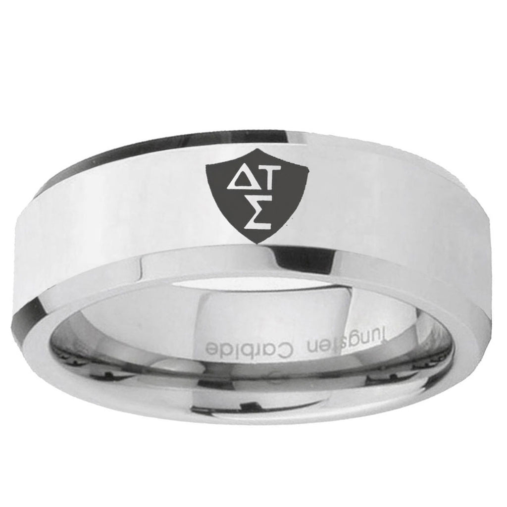 10mm Greek CTR Beveled Edge Silver Tungsten Ring