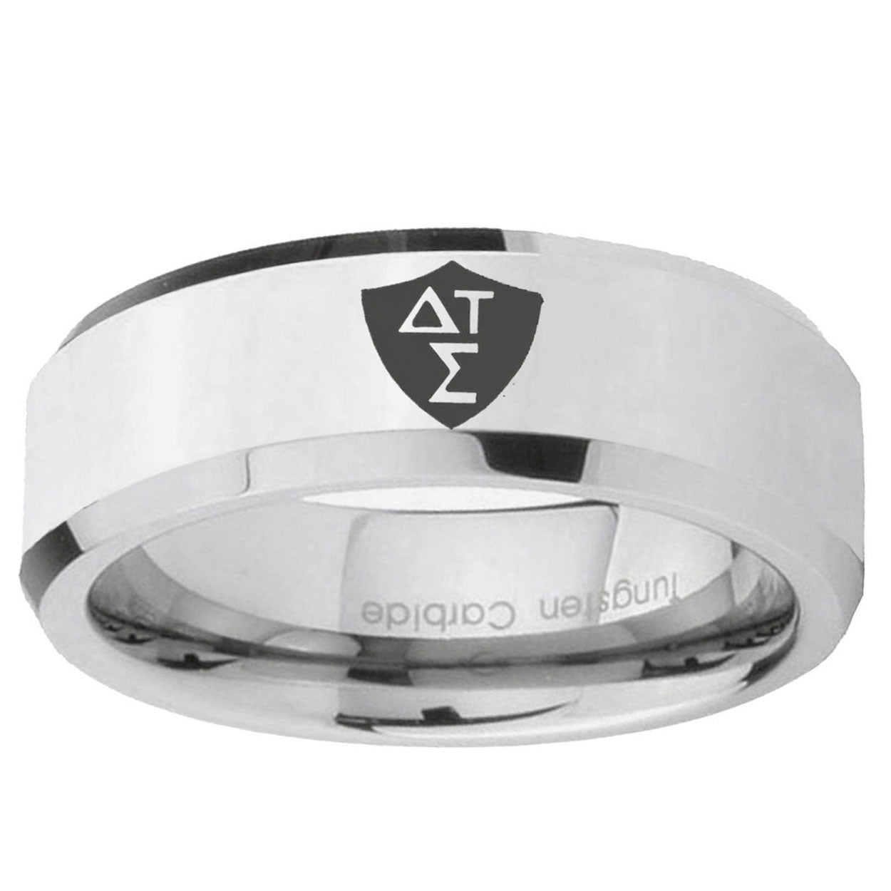 10mm Greek CTR Beveled Edge Silver Tungsten Ring