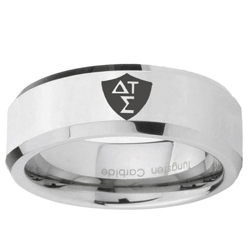 10mm Greek CTR Beveled Edge Silver Tungsten Ring