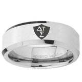 5, 8mm Greek CTR Beveled Edge Silver Tungsten Ring