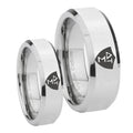 Greek CTR Beveled Edges Silver Tungsten Couple Wedding Rings