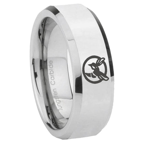10mm Honey Bee Beveled Edges Silver Tungsten Carbide Men's Band Ring